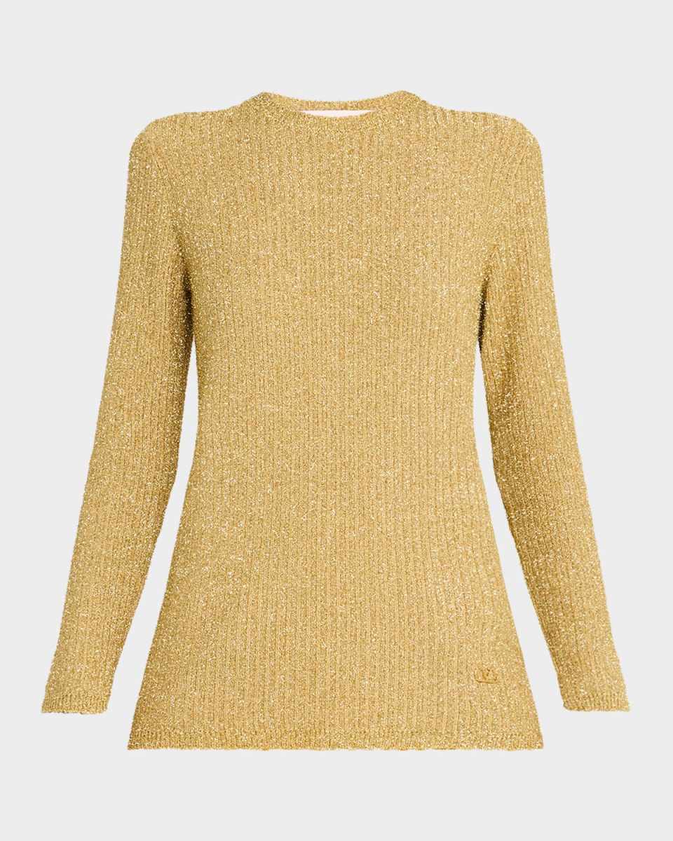 Metallic Rib Crewneck Sweater